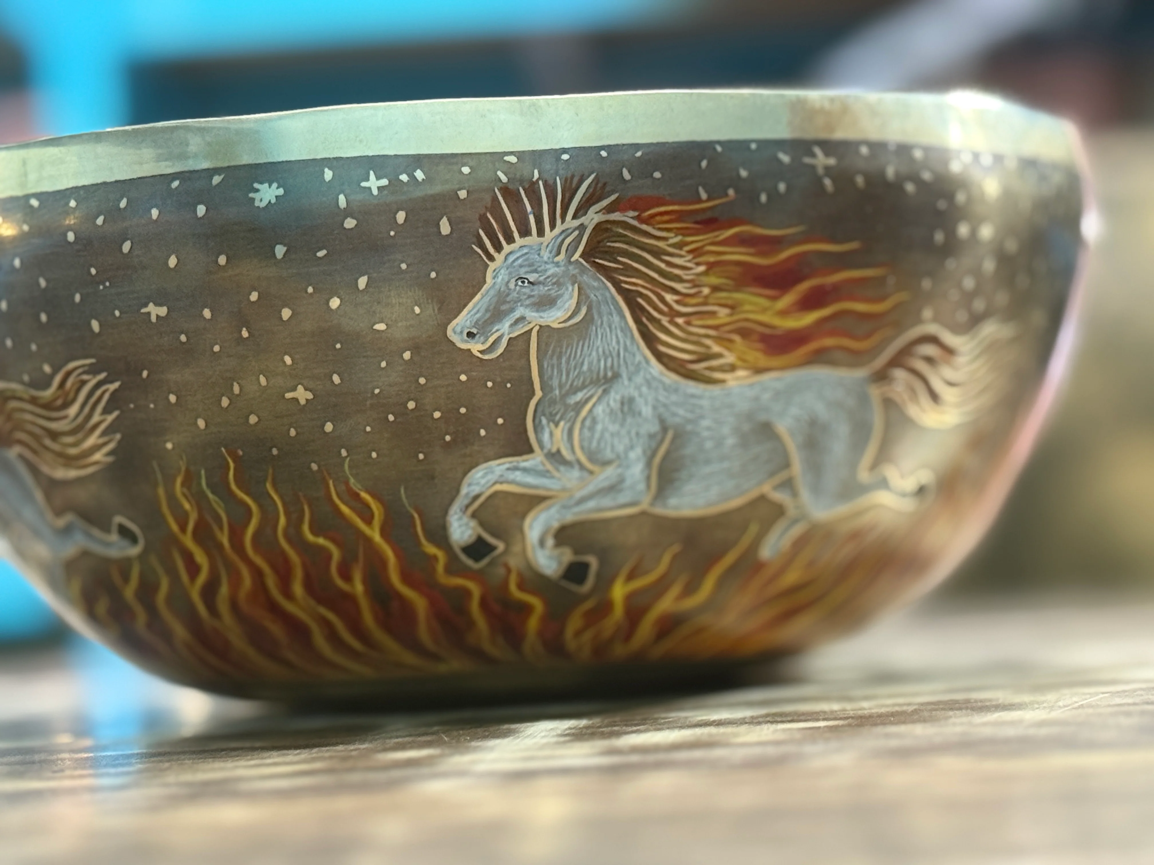 The Fire Horse. 8.5 Inch Hand-Painted Singing Bowl. Limited Edition Run - Image 6