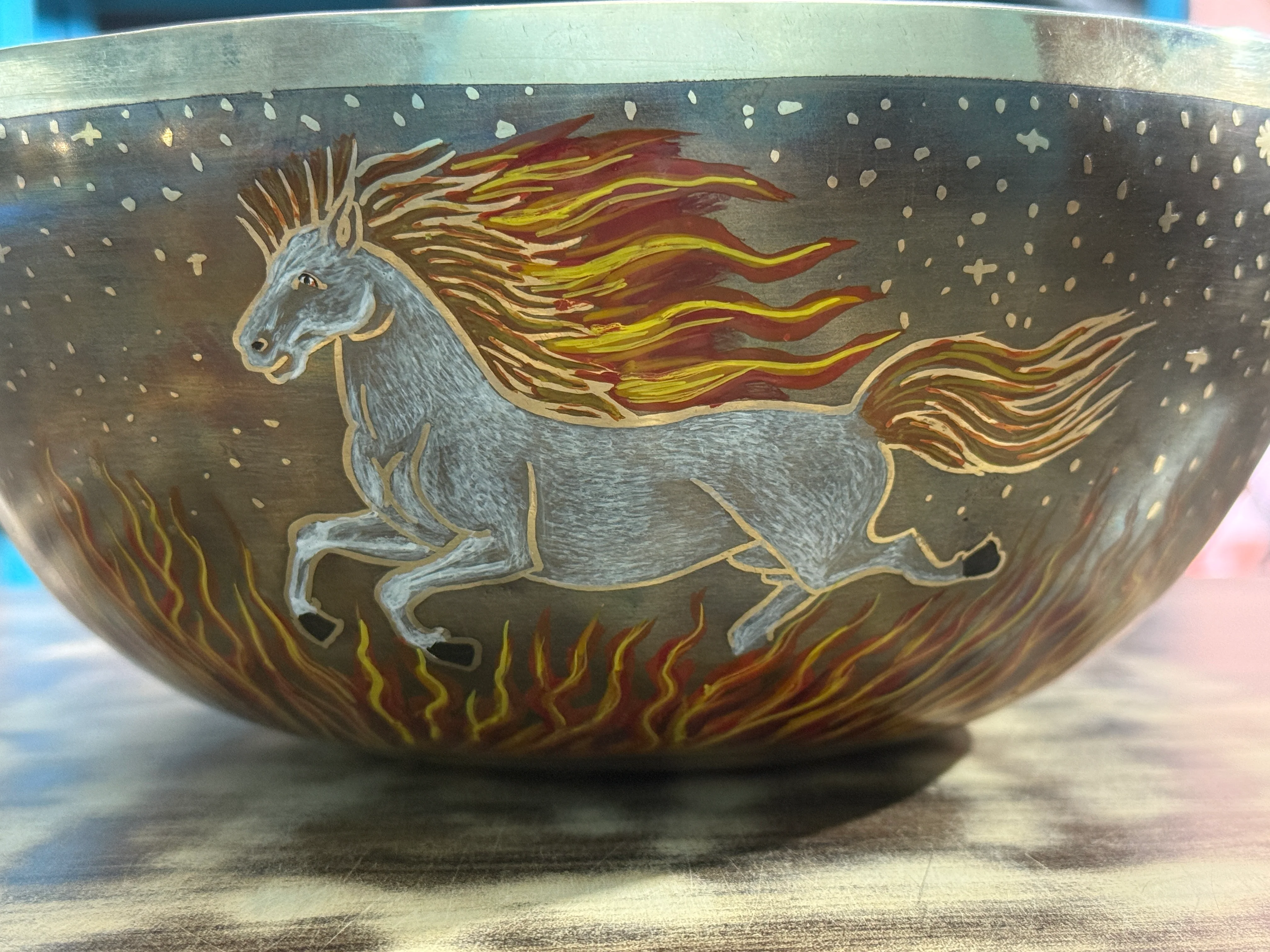 The Fire Horse. 8.5 Inch Hand-Painted Singing Bowl. Limited Edition Run - Image 9